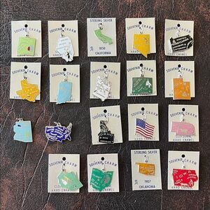 USA States Vintage Souvenir Charms Cloisonné Hard Enamel and Sterling Silver